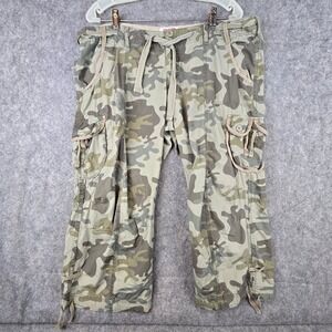 Dear AB Y2K Camo Cargo Capri Pants Womens Size 16 Green Drawstring Cropped